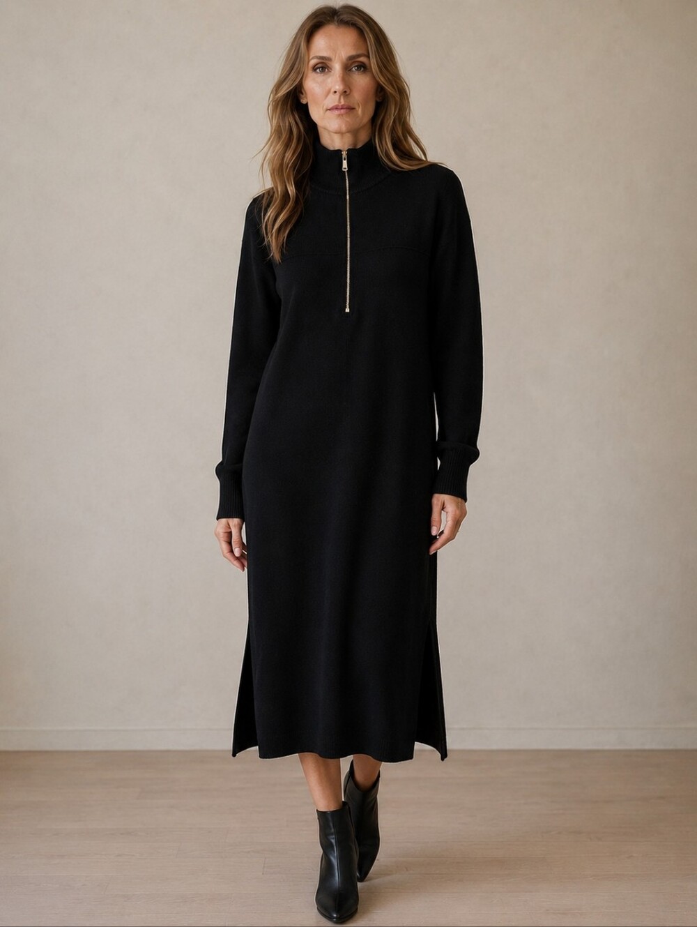 MNG Mango Black Half Zip Long Knit Sweater Dress – XS